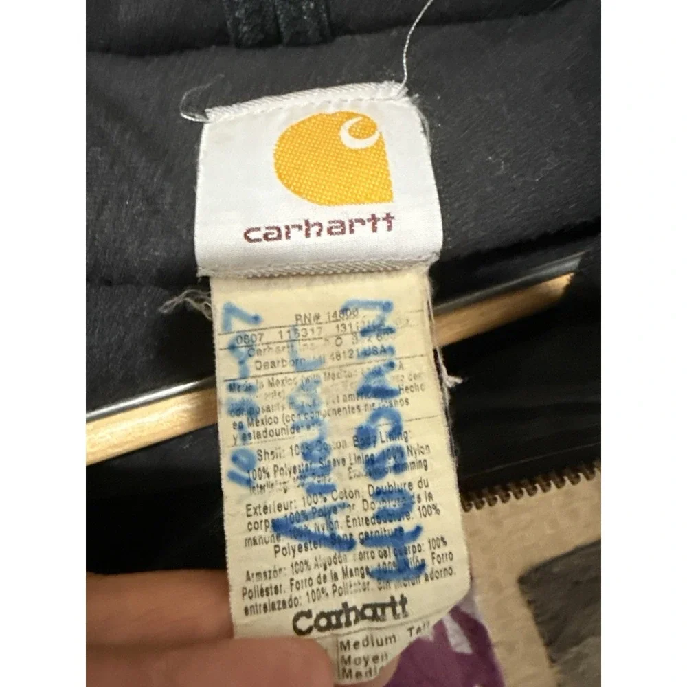 Vintage Carhartt‎ Active Black Quilt Liner Hooded Jacket Workwear Med Tall